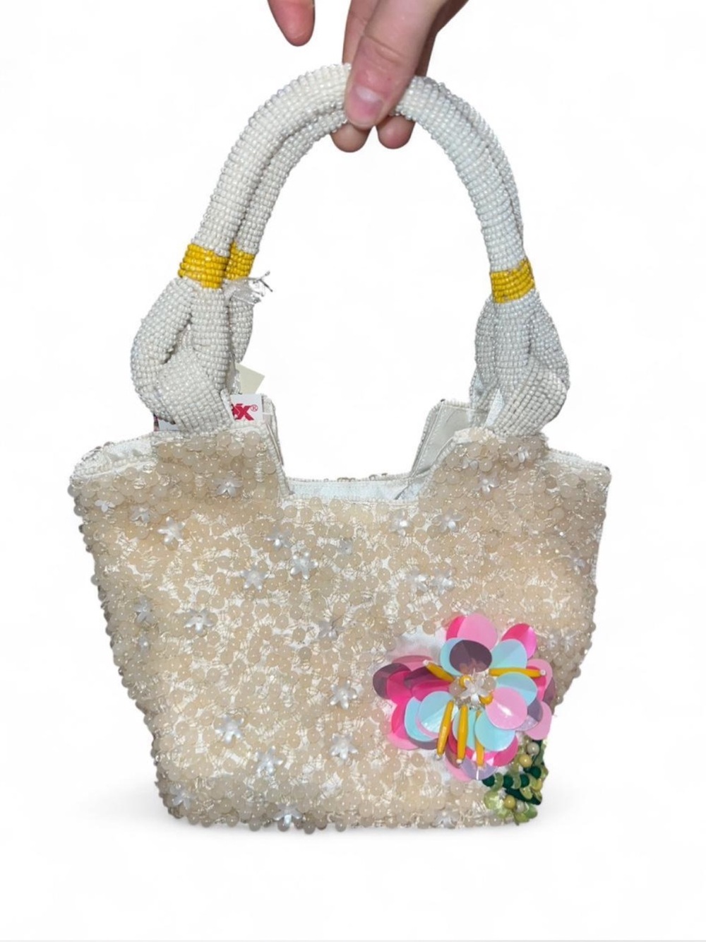 stunning viral pink flower floral beaded tote bag made in india - Picture 2 of 4